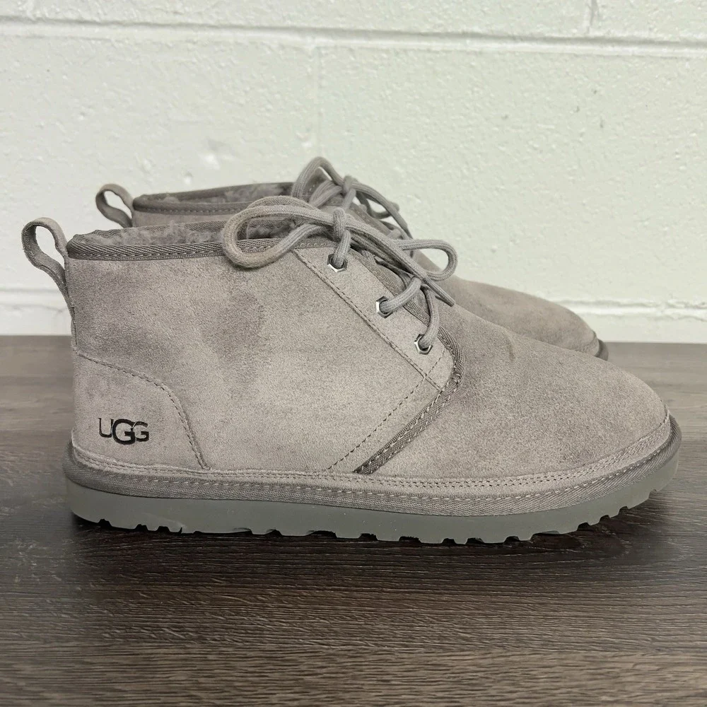 UGG Neumel Gray Suede Chukka Boots Men's Size 11 Sheepskin Lined Casual Shoes